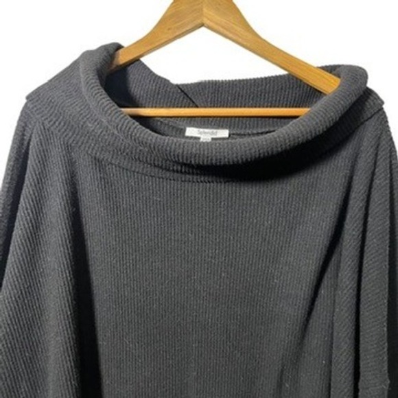 Splendid Black Off Shoulder Cowl Neck Ribbed Knit Top S NWOT Long Sleeve Cozy - Picture 2 of 5